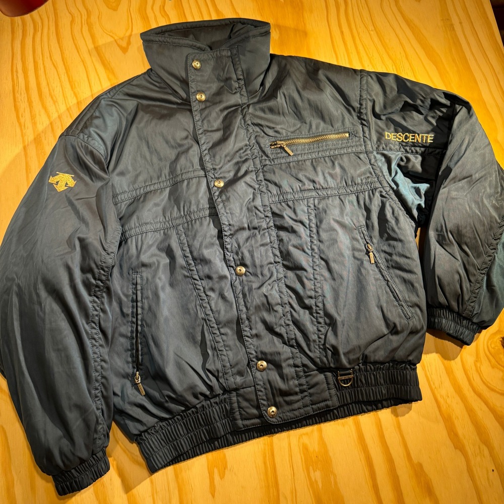Descente Men's Vintage Insulated Ski Bomber Jacket Navy Blue Puffer Coat Size L